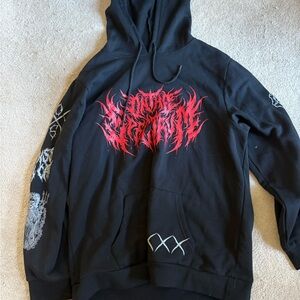 Black Hoodie with Red Graphic Chest Print